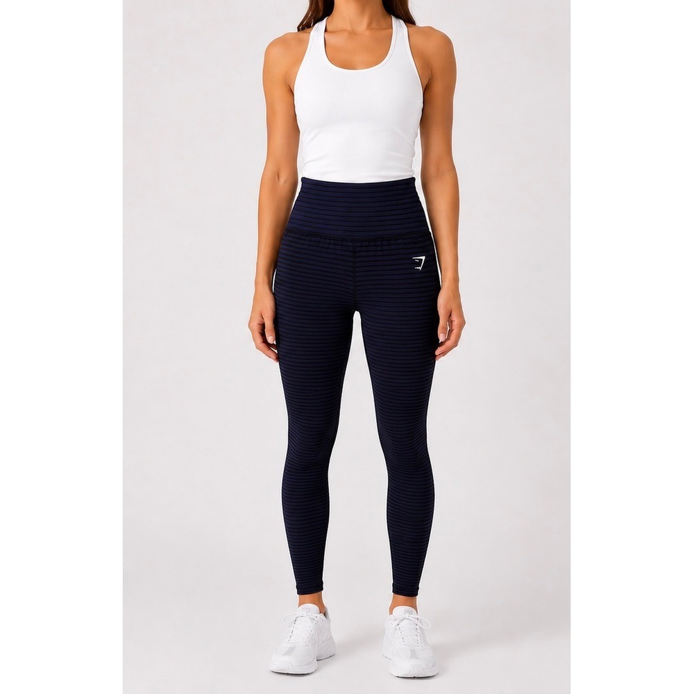 Gymshark Sport Seamless Leggings Navy Blue Ribbed High Waisted B4B8G Womens S